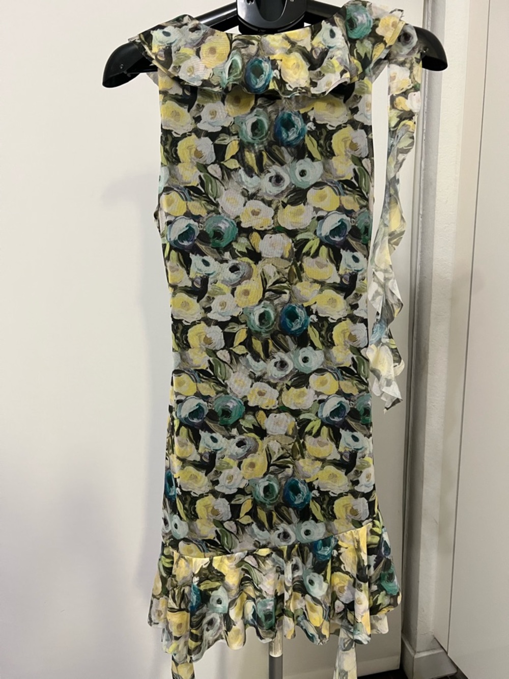 Zara NWT Floral Ruched Mesh Mini Dress Size L Ruffle Trim Sleeveless - Picture 6 of 14